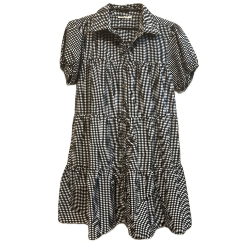 Black & White Gingham Check Mini Dress Puff sleeve size L/XL EUC